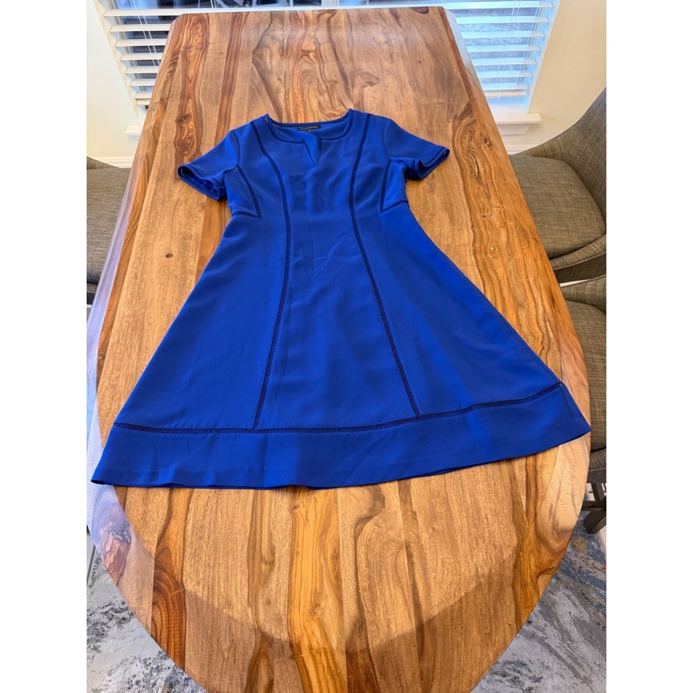 Banana‎ Republic Blue Sheath Dress V Neck Short Sleeve Knee Length Size 4 - Picture 8 of 14